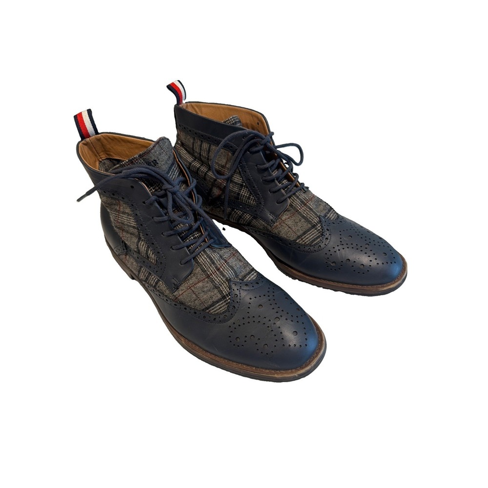 Tommy Hilfiger Ruzman 2 Navy Wingtip Plaid Ankle Boots Men's Size 13